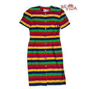 Vintage 1980s Jessica Howard Colorful Striped Mini Dress